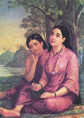 Raja Ravi Varma Shakuntala writes to Dushyanta. Spain oil painting art